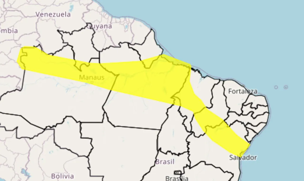 o mapa mostra as áreas em alerta para temporais